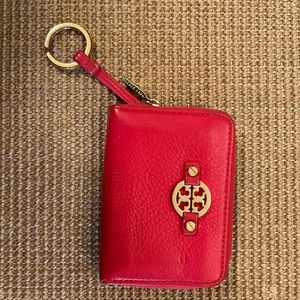 Tory Burch pink keychain card case. Used condition but still plenty of life left
